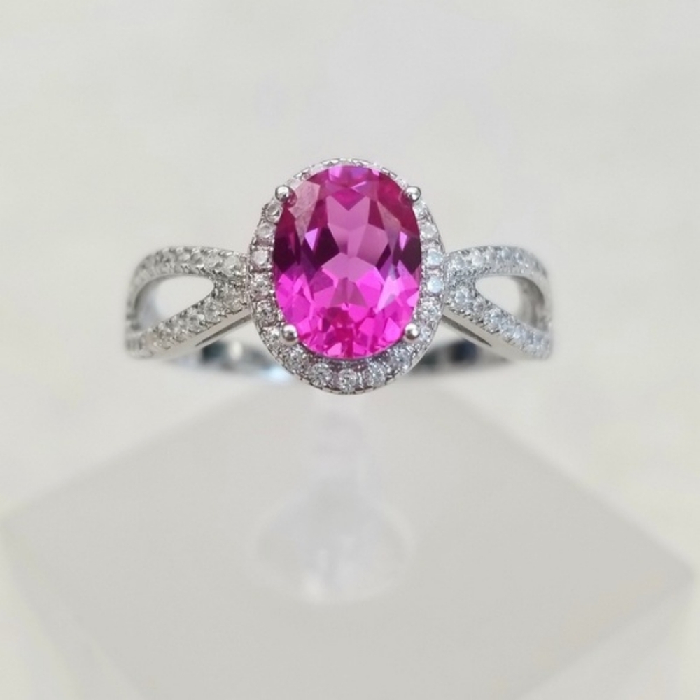 1.75ct Lab Created Pink Sapphire Ring - Picture 3 of 8